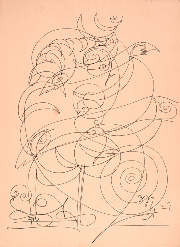 Abstract Spirals and Waves Sketch by Aditya Prakash (1924-2008)