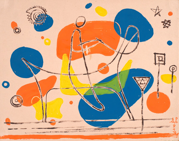 Person Riding Animal with Multi-Color Shapes by Aditya Prakash (1924-2008)