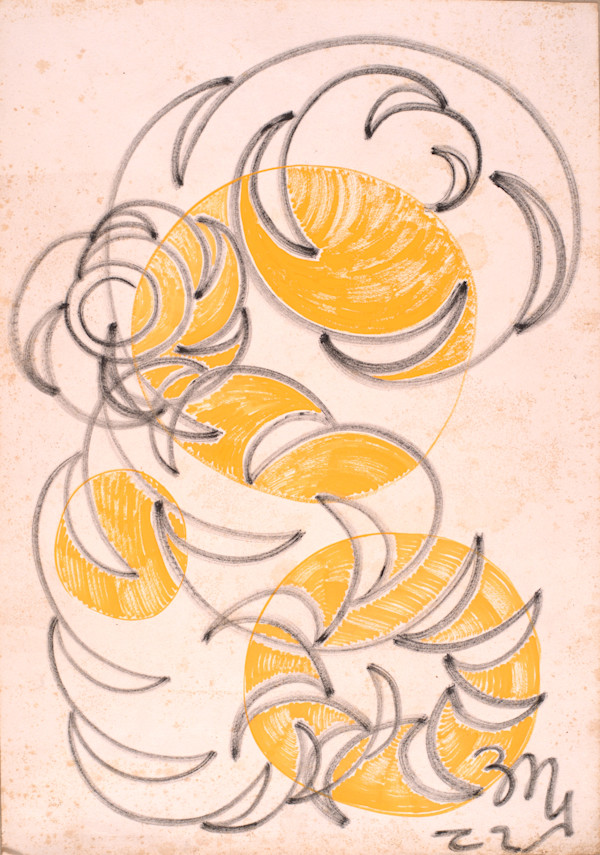 Yellow Spiraling Arch Figure by Aditya Prakash (1924-2008)