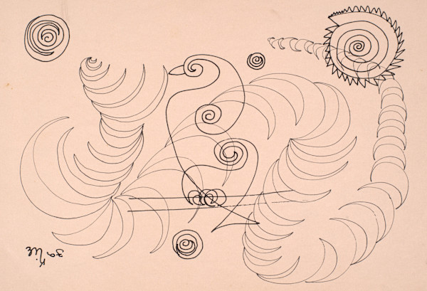 Spirals and Bird by Aditya Prakash (1924-2008)