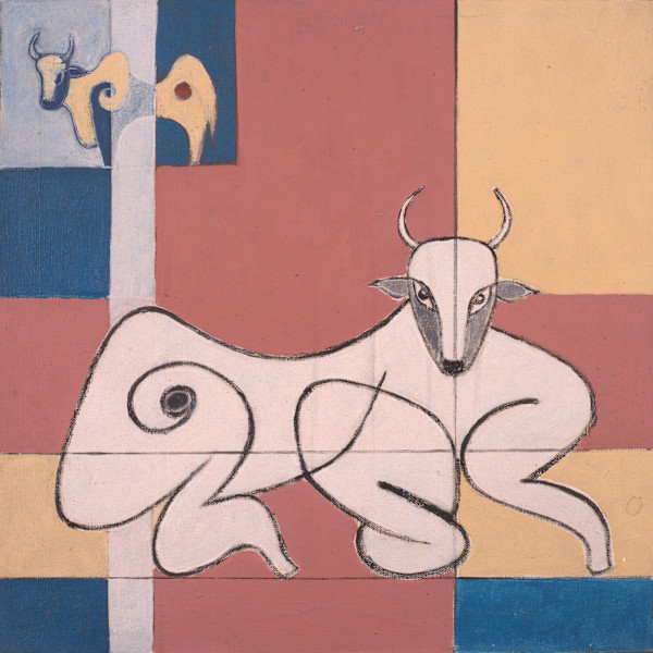 Resting Ox with Modulor Background by Aditya Prakash (1924-2008)