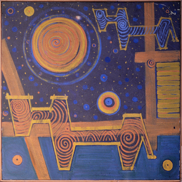 Abstracted Horses and Cosmos by Aditya Prakash (1924-2008)