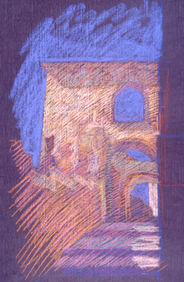 Steps to Roloi, Rhodes, 1988, pastel, 19x25". by Michael Newberry