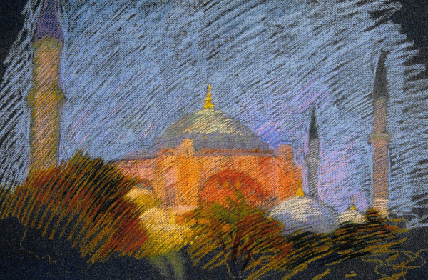 Hagia Sophia, Istanbul, 1988, pastel, 19x25". by Michael Newberry