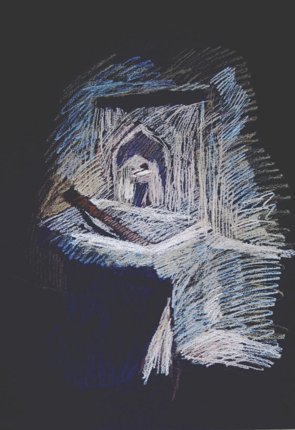 Marble Fountain, Rhodes, 1995, pastel, 19x25". by Michael Newberry