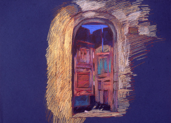 Rustic Gate, Rhodes, 1995, pastel, 19x25". by Michael Newberry