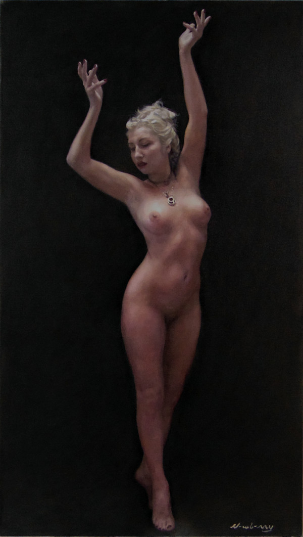 Newberry, Reaching For the High Note, oil on linen, 46×26” by Michael Newberry