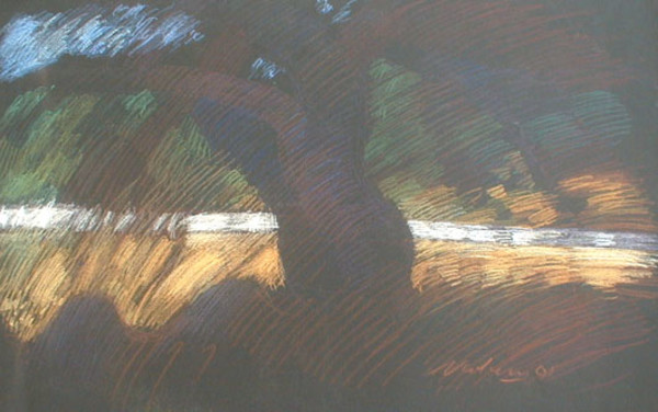 White Road and Tree, Rhodes, 1995, pastel, 19x25". by Michael Newberry