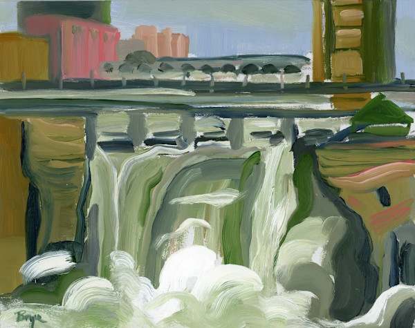 High Falls with Pink Building by Phyllis Bryce Ely