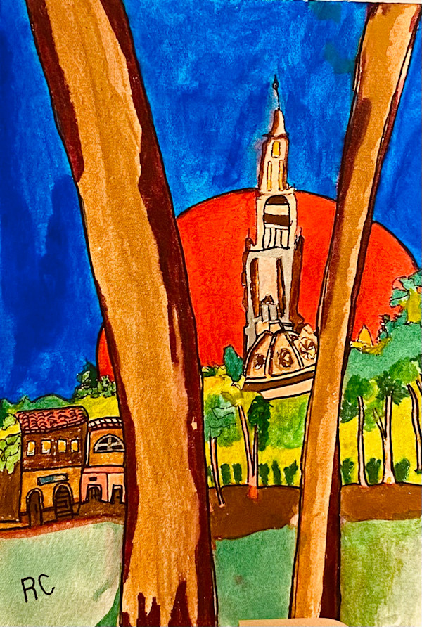 California Tower through two trees by Ray Carpenter