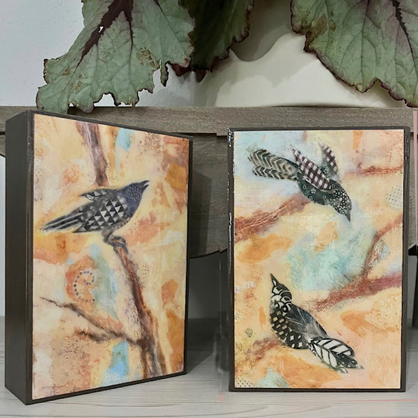 Black Birds Singluar & Black Birds Two (Set)_Art Blocks 4x6x1.5/8" ea by Carolyn Holman, Image 1.
