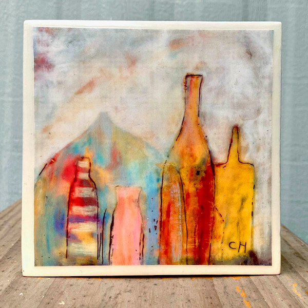 Bottles 2_Art Block 4x4x1.5/8" by Carolyn Holman, Image 1.