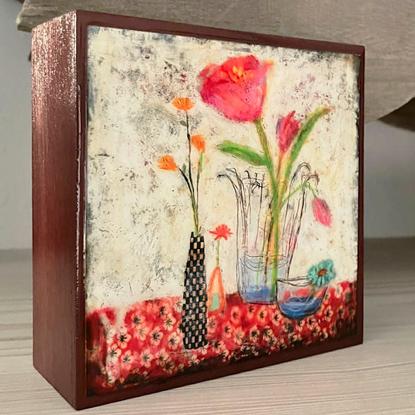 Flower Medley_Art Block 4x4x1. 5/8" by Carolyn Holman, Image 1.