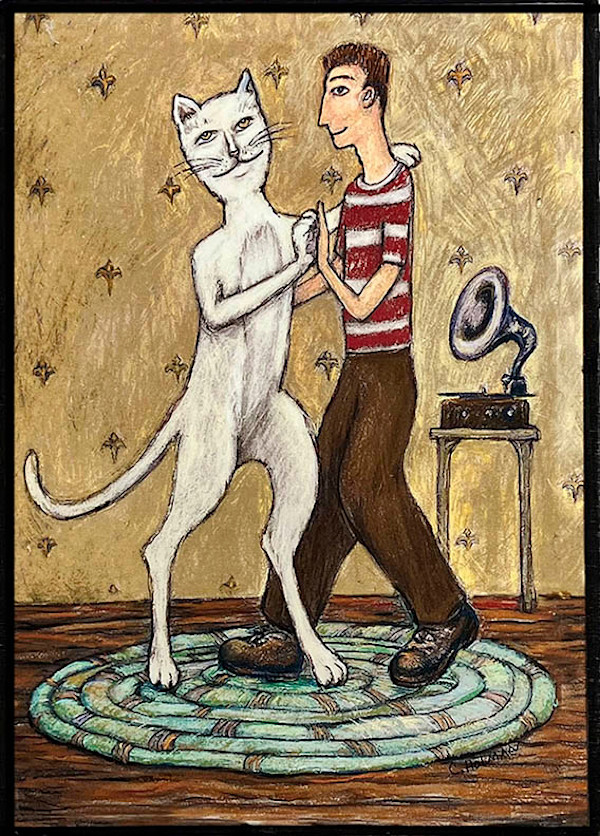 Kitty & Boy_Art Block 5 x 7 x .5/8" by Carolyn Holman, Image 1.