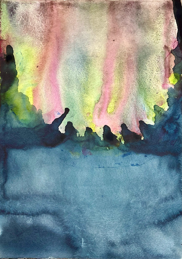 Northern Lights Over Night Pond by Jenny Mahan