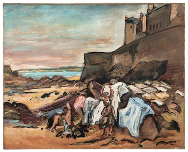 Baigneuse et lavandière sous les remparts de Saint-Malo by Emile-Othon Friesz, Image 1.