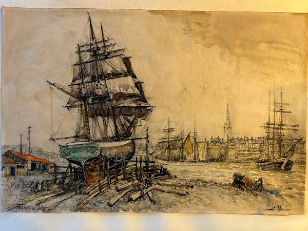 Bateau à sec dans le port de Saint-Malo by Frank Will