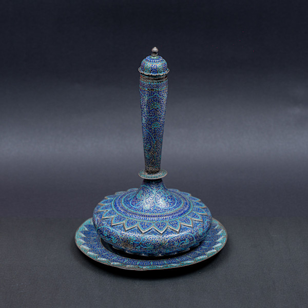 Enamelled Flask and Dish Set