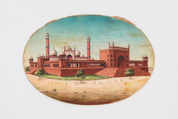 Jama Masjid Miniature painted on oval ivory plaque