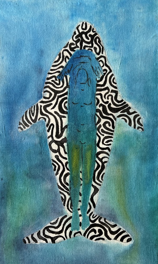Woman in Whale Drawing by Kimberly Callas