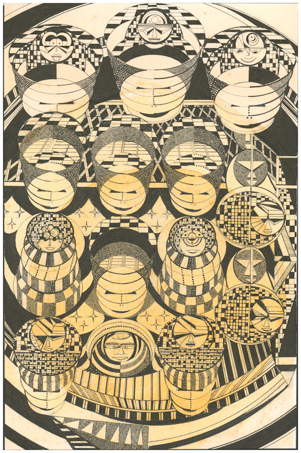Faces (Drawing on Painted Paper) by Amy Ione