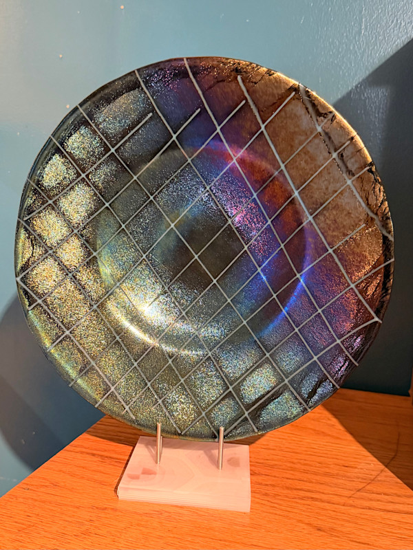 Fused iridized glass bowl by Susan Mason