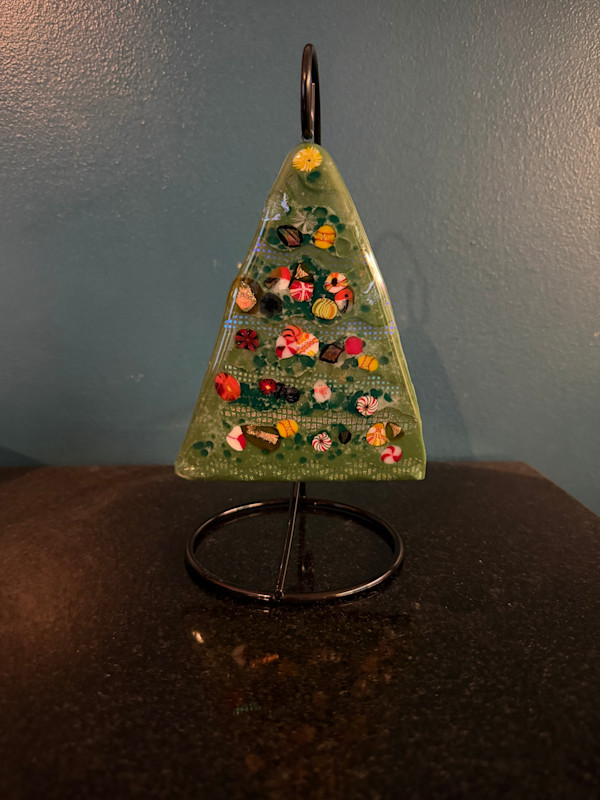Fused glass Christmas tree ornament 1 by Susan Mason