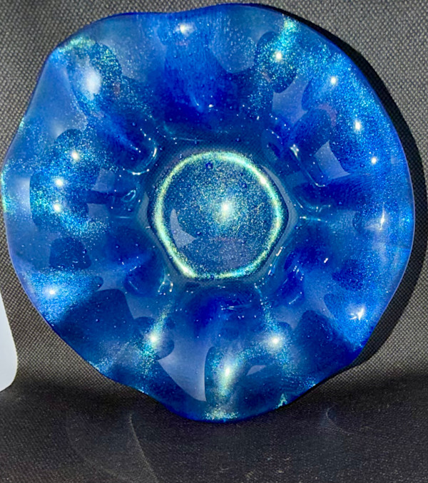 Blue irid wave bowl by Susan Mason