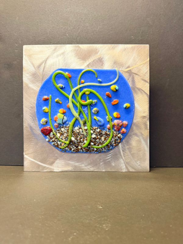 Fused glass fishbowl wall hanging by Susan Mason