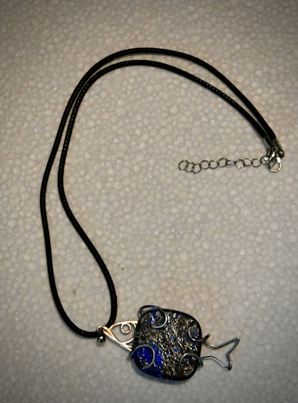 Textured dichro blue fish necklace by Susan Mason
