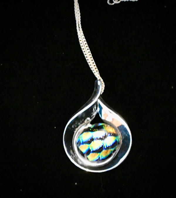 Deep blue tear drop fused glass necklace by Susan Mason