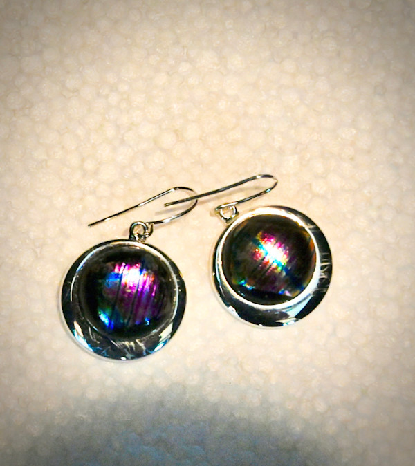 Purplepink dichroic pierced earrings by Susan Mason