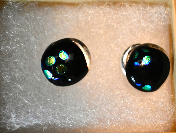 Deep blue polka  dot post earrings by Susan Mason