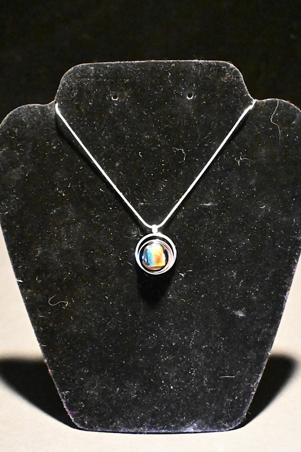 Fused glass rainbow circle arc pendant by Susan Mason