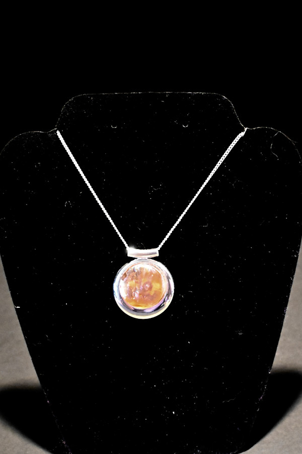 Fused glass amber pendant by Susan Mason