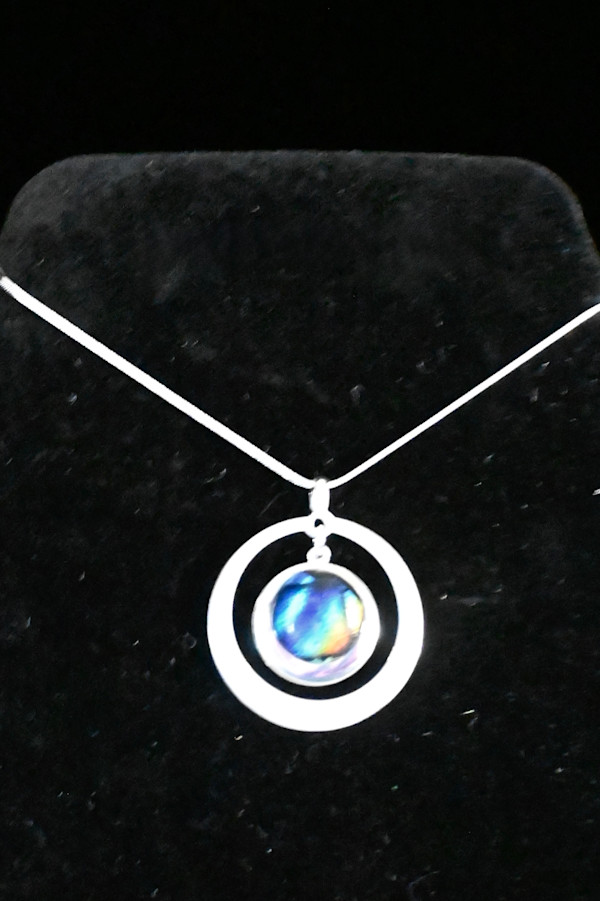 Fused dichroic glass drop circle within circle pendant by Susan Mason
