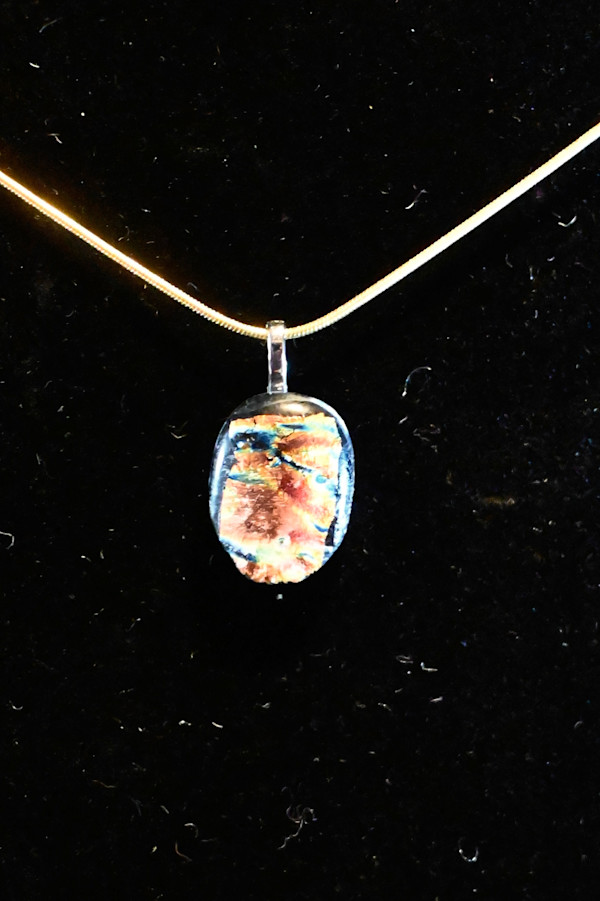 Fused glass dichroic oval with 18-inch gold plated sterling silver chain by Susan Mason