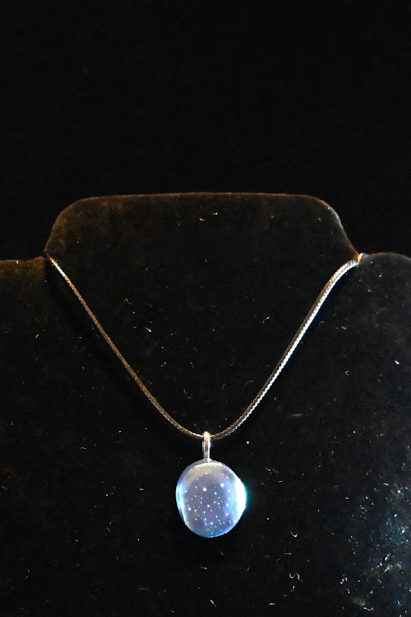 Fused lavendar dichroic glass necklace on rope by Susan Mason