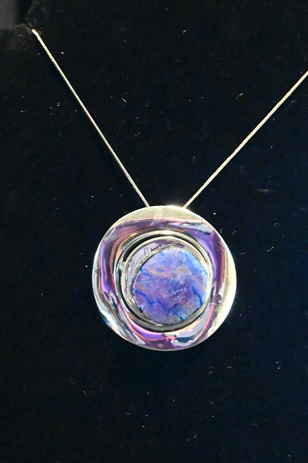Fused glass pendant-marble purple sterling silver setting and chain by Susan Mason