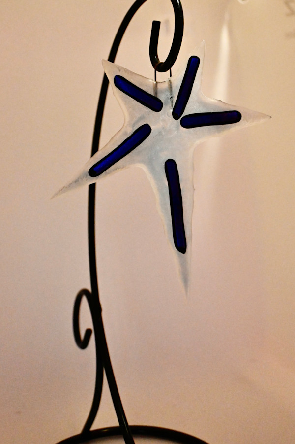 Blue dichroic star ornament by Susan Mason