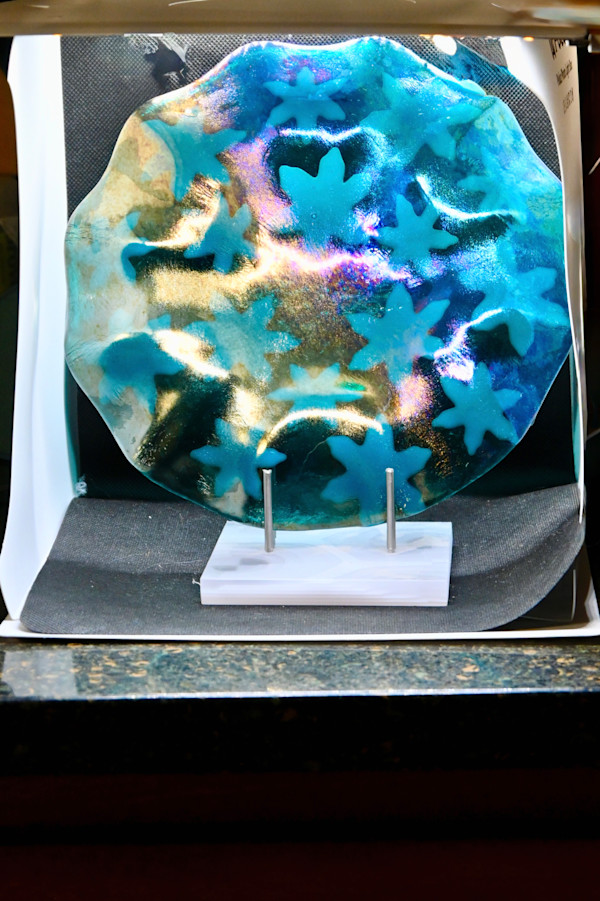 Fused glass snowflakes and Irid by Susan Mason