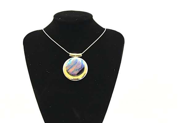 Fused Dichroic Glass Iridescent Elegance Pendant Necklace by Susan Mason, Image 1.