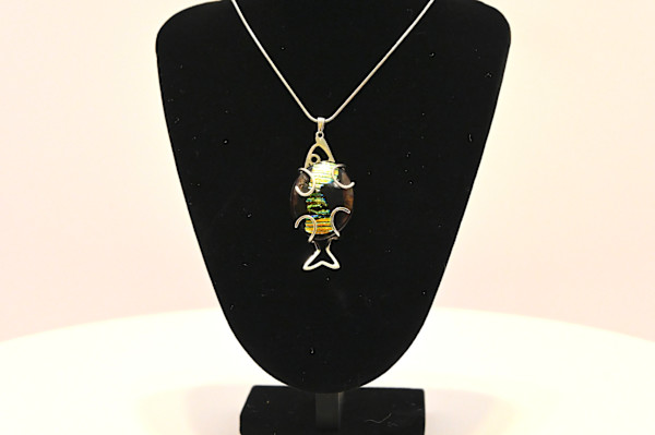 Fused Dichroic Glass Handmade Fish Pendant Necklace by Susan Mason, Image 1.