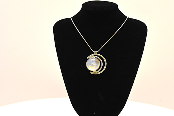 Fused Glass Crescent Moon Galaxy Necklace by Susan Mason, Image 1.