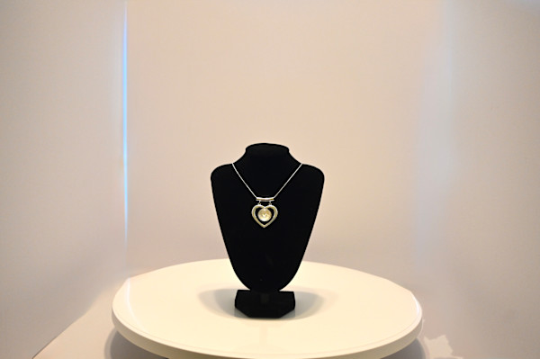 Fused Dichroic Glass Heart's Elegance Pearl Pendant Necklace by Susan Mason, Image 1.