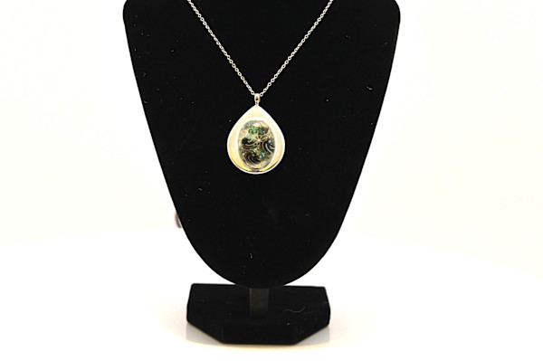 Fused Dichroic Glass Teardrop Effervescent Silver and Black  Pendant Necklace by Susan Mason, Image 1.