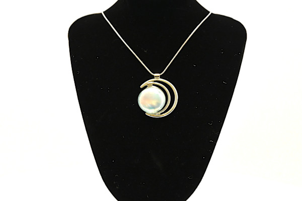 Fused Glass Moonlit Pearl Pendant Necklace by Susan Mason, Image 1.