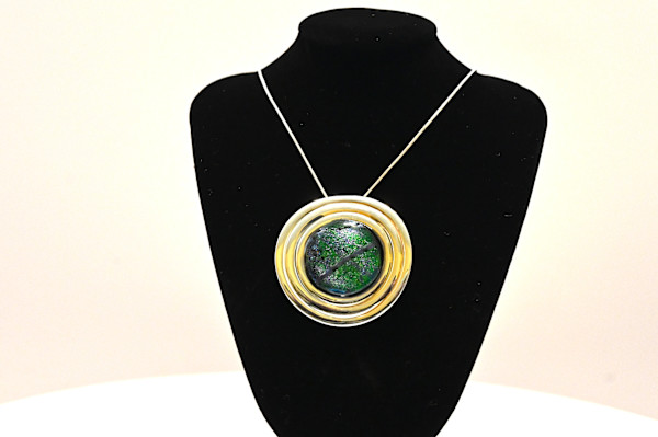 Fused Glass Green Enigma Statement Necklace by Susan Mason, Image 1.