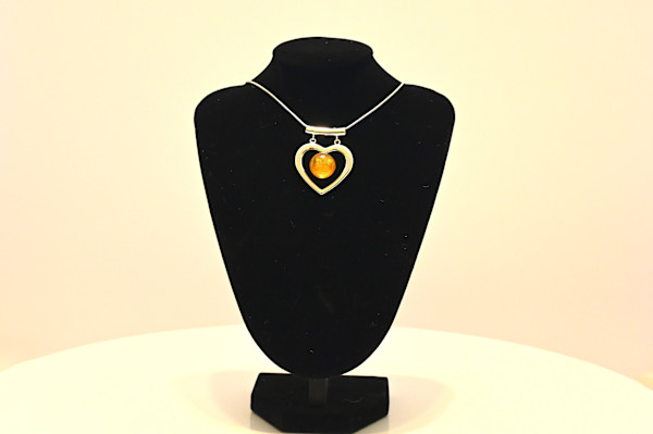 Fused Glass Amber Heart Sterling Silver Necklace by Susan Mason, Image 1.
