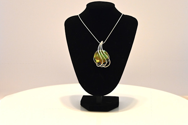 Fused Dichroic Glass Gem Pendant Necklace by Susan Mason, Image 1.